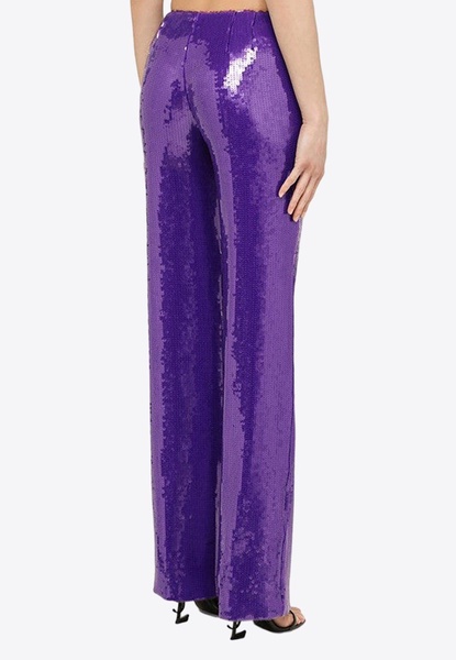 Sequined Straight-Leg Pants