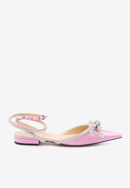 Double Bow Satin Slingback Flats