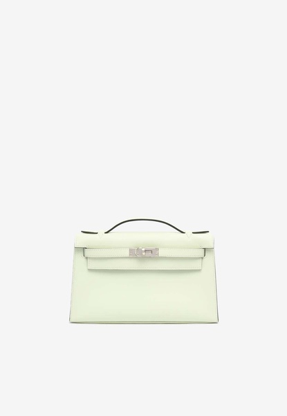 Kelly Pochette Clutch Bag in Vert Fizz Swift with Palladium Hardware