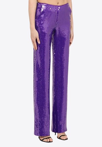 Sequined Straight-Leg Pants