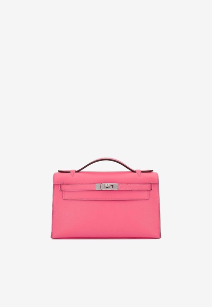 Kelly Pochette Clutch Bag in Rose Azalee Swift with Palladium Hardware