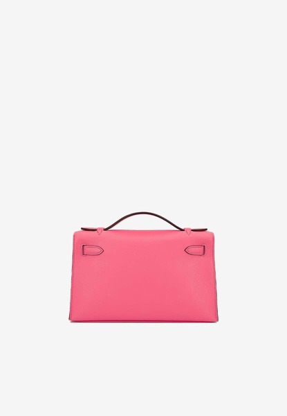 Kelly Pochette Clutch Bag in Rose Azalee Swift with Palladium Hardware