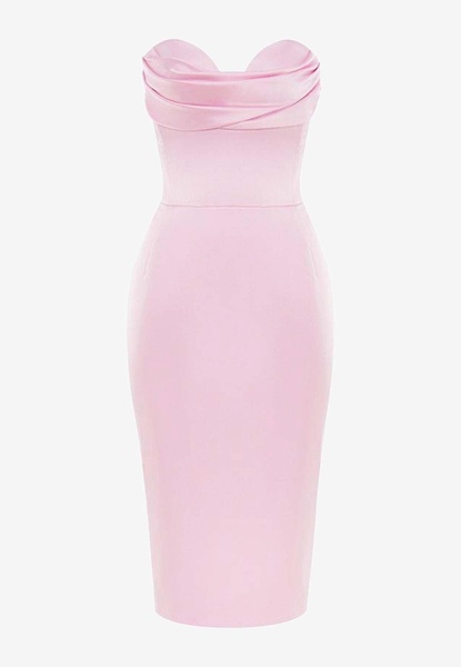 Strapless Satin Corset Midi Dress