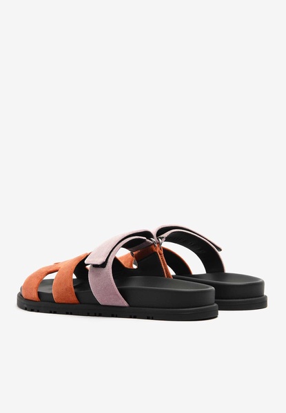 Chypre Sandals in Orange Canyon and Bruyere Velvet