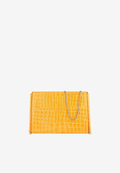 Downtown Chain Envelope Clutch in Croc-Embossed Leather