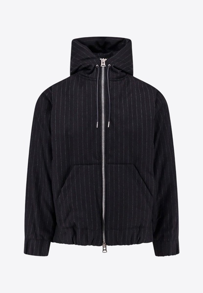 Pinstripe Zip-Up Hooded Jacket