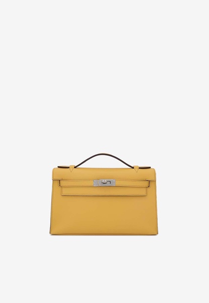 Kelly Pochette Clutch Bag in Sun Swift Leather with Palladium Hardware