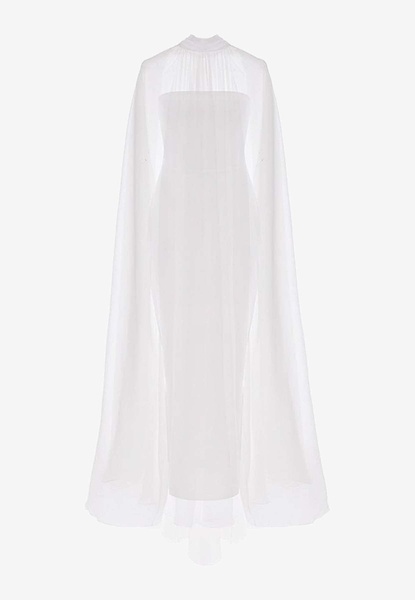 Crepe Corset Gown with Silk Chiffon Cape