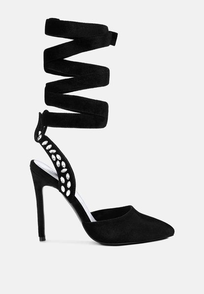 wallis black diamante embellished tie up stiletto sandals