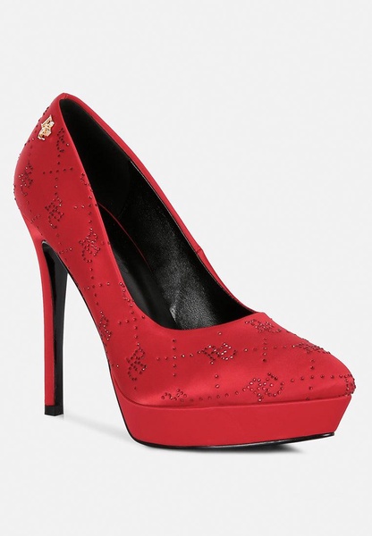 ballard red monogram satin stiletto pumps