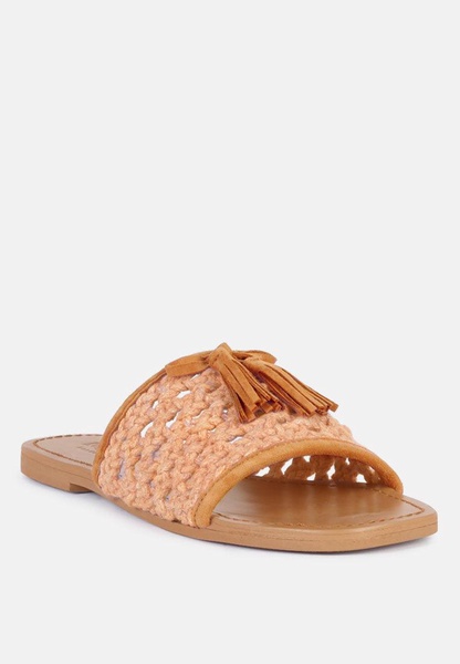 cedar handwoven natural tan tassel flats