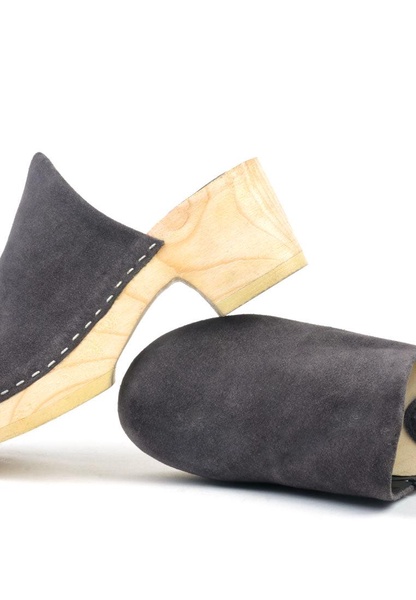 Darcie Grey Suede Block Heel Clogs