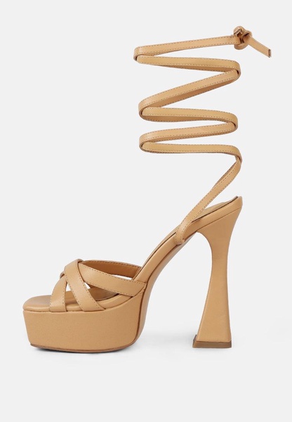 Splitsoul Nude Lace Up High Platform Sandal