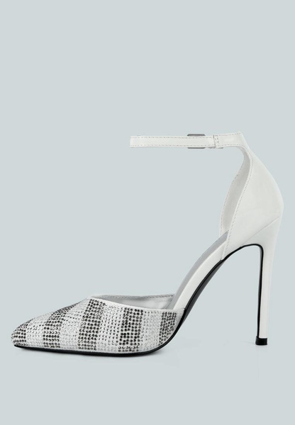 Nobles White High Heeled Patent Diamante Sandals