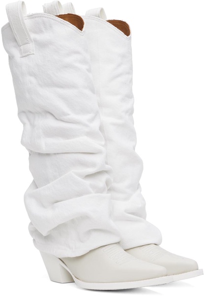 White Mid Cowboy Denim Sleeve Boots