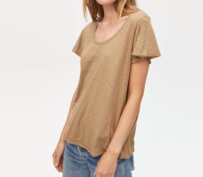 jana scoop neck flutter sleeve top in safari