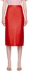 Red Bartellette Leather Midi Skirt