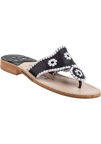 Palm Beach Thong Sandal White/Black Leather