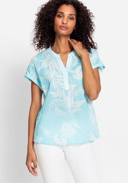 Women's 100% Cotton Short Sleeve Paisley Tunic Blouse