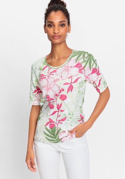 Women's 100% Cotton Short Sleeve Tropic Print T-Shirt