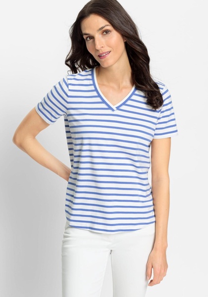 Women's Cotton Blend Short Sleeve Striped V-Neck T-Shirt