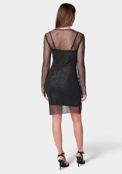 Women's Crystal Mesh Mini Dress - Black, XS