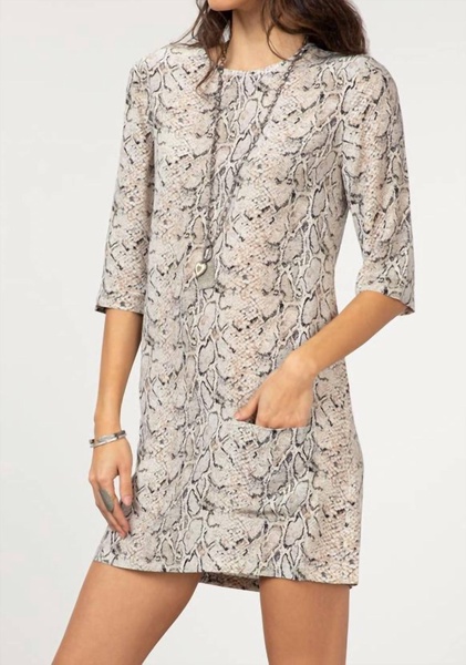 aubrey dress in natural/snakeskin print