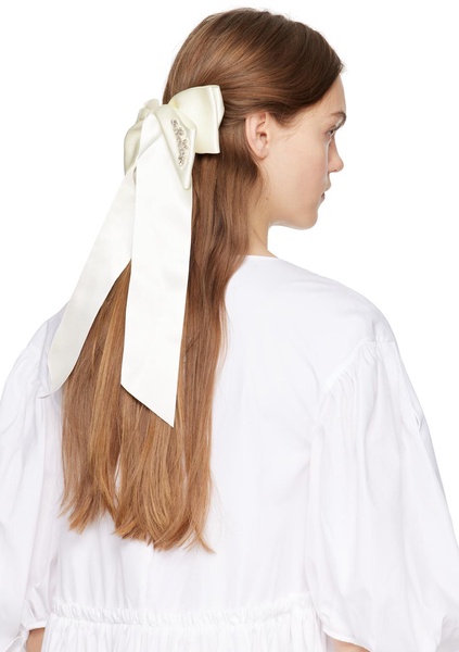 Off-White Embellished Satin Bow Hair Clip