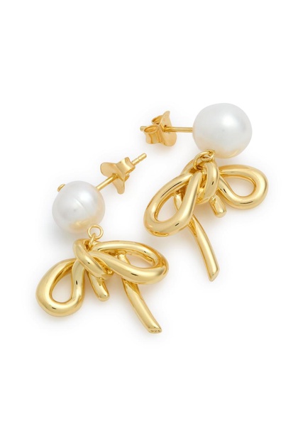 Pearl and bow 18kt gold-plated drop earrings