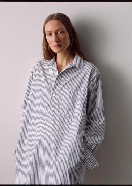 Cotton Poplin Night Shirt — Placid Blue Stripes