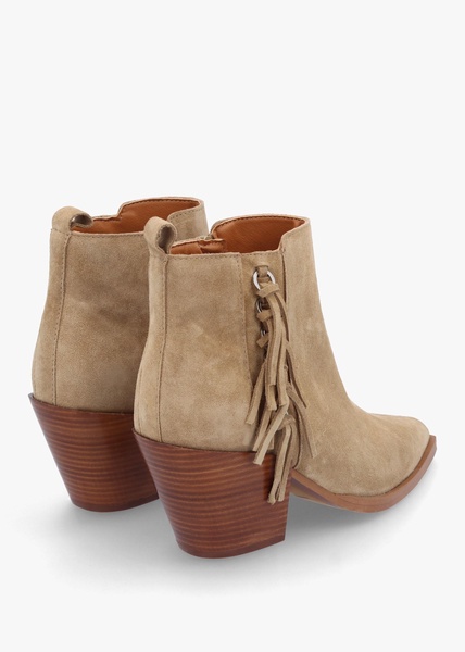 Baker Taupe Suede Fringed Stacked Heel Western Ankle Boots