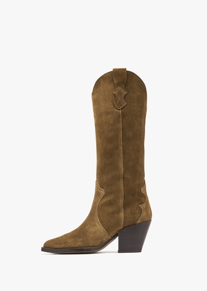 Aquatic Tan Suede Western Knee Boots