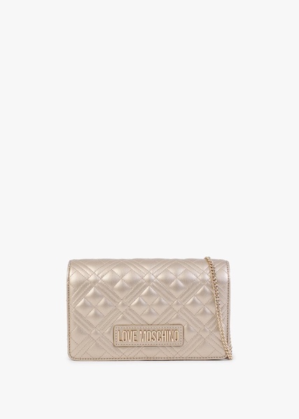 Diamond Quilt Flapover Gold Cross-Body Bag