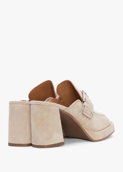 Memphis Beige Suede Block Heel Mules