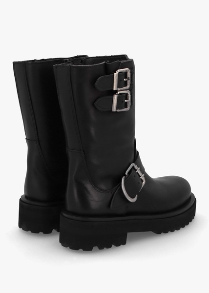 Atom Black Leather Chunky Biker Boots