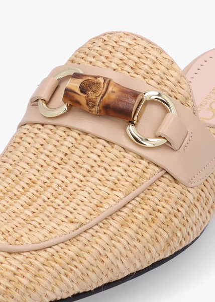 Beige Woven Raffia Backless Loafers