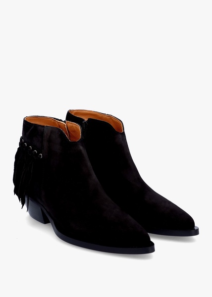 Ajax Black Suede Fringed Western Stacked Heel Ankle Boots