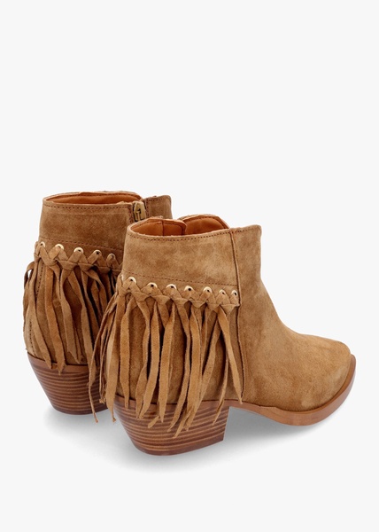 Ajax Tan Suede Fringed Western Stacked Heel Ankle Boots