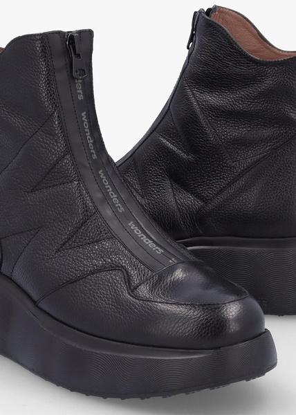 Beti Black Leather Wedge Ankle Boots