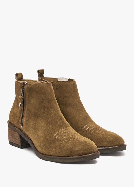 Ackie Tan Suede Western Ankle Boots