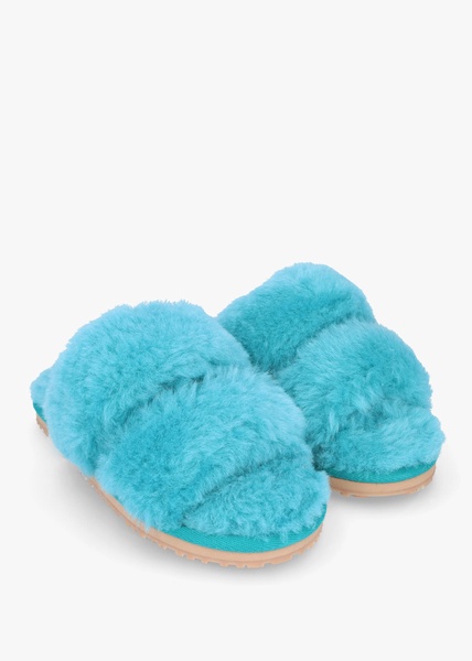 Two Stripes Blue Sheepskin Slippers