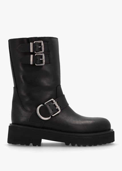 Atom Black Leather Chunky Biker Boots