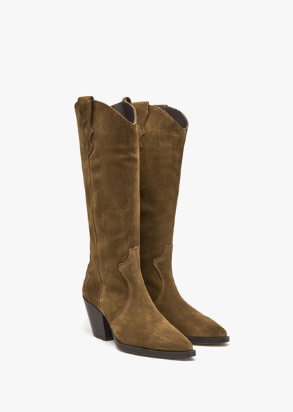 Aquatic Tan Suede Western Knee Boots