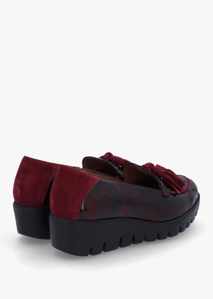 Simone Burgundy Patent Moc Croc Low Wedge Moccasins