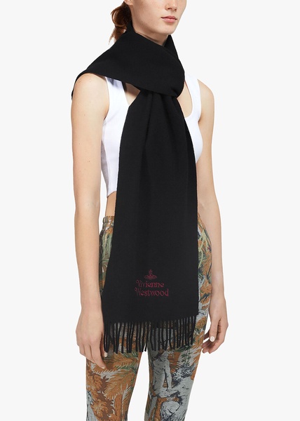 Unisex Embroidered Black Wool Scarf