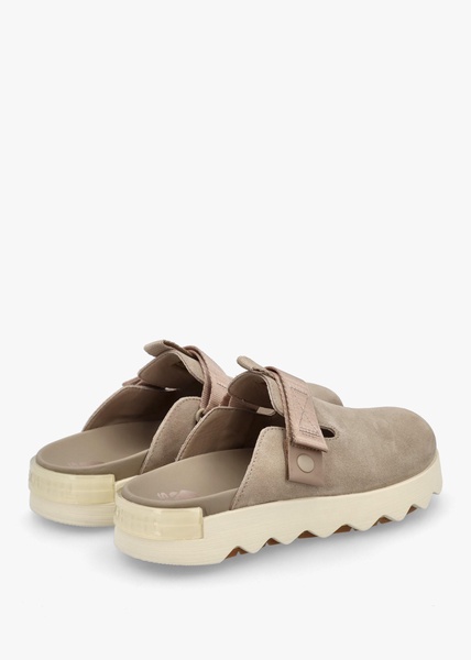 Viibe Omega Taupe Honey White Suede Clogs