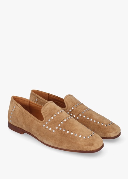 Irvine Beige Suede Studded Loafers