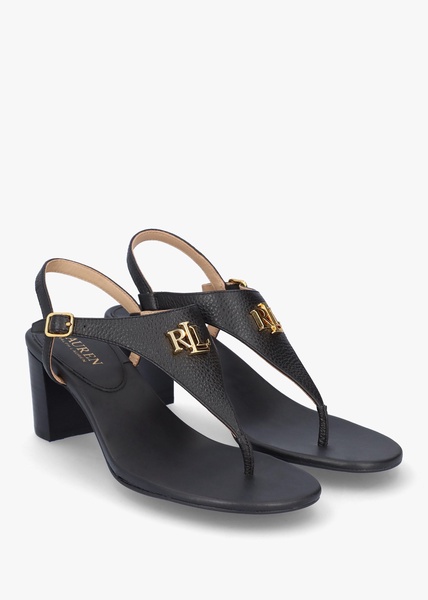 Westcott Black Leather Toe Post Heeled Sandals