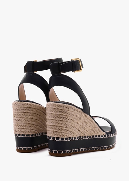 Hilarie Black Leather Wedge Espadrilles