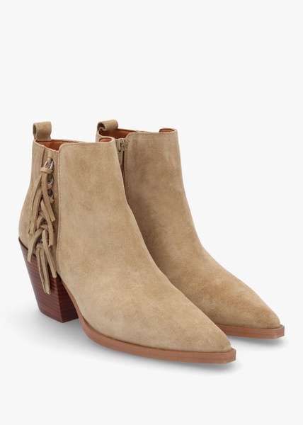 Baker Taupe Suede Fringed Stacked Heel Western Ankle Boots